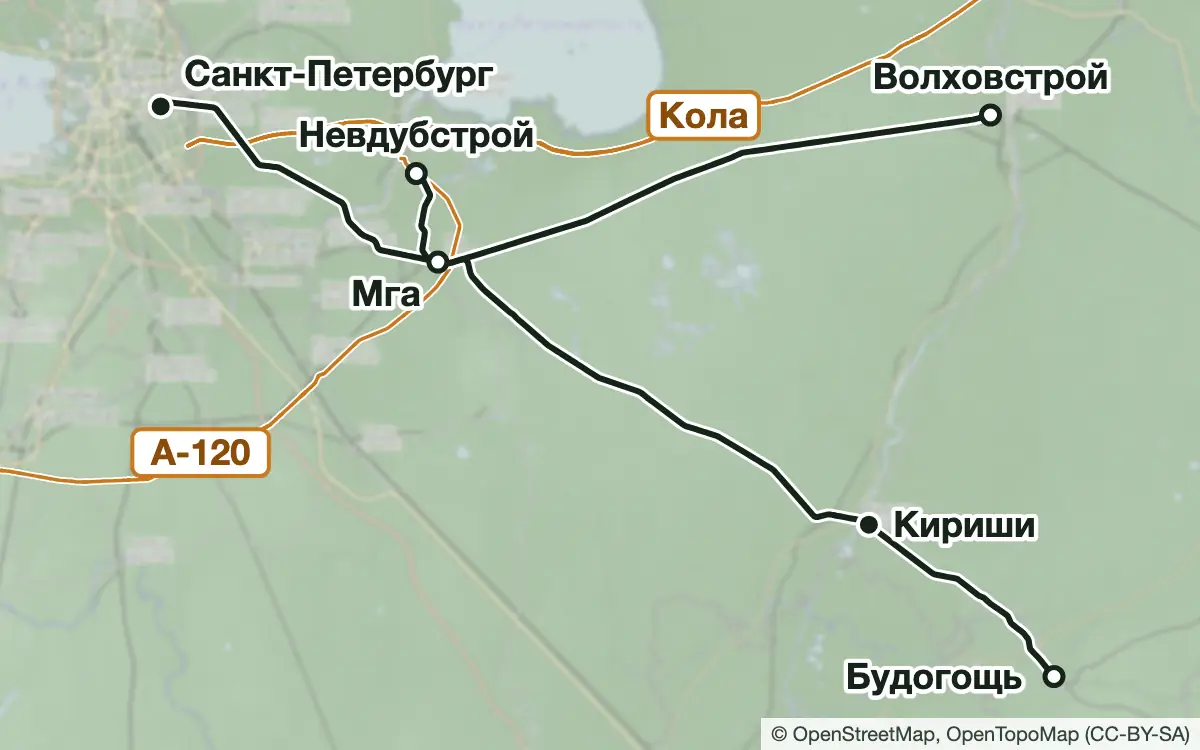 Схема: Где собирать грибы на Мгинском направлении — вокзалы, узловые и конечные станции, трассы