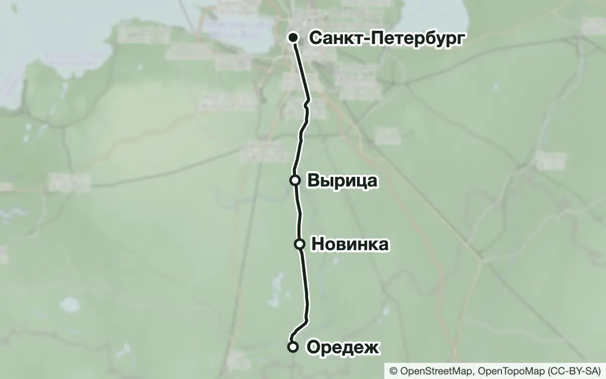Схема: Грибные места Витебского направления — вокзалы, узловые и конечные станции, трассы