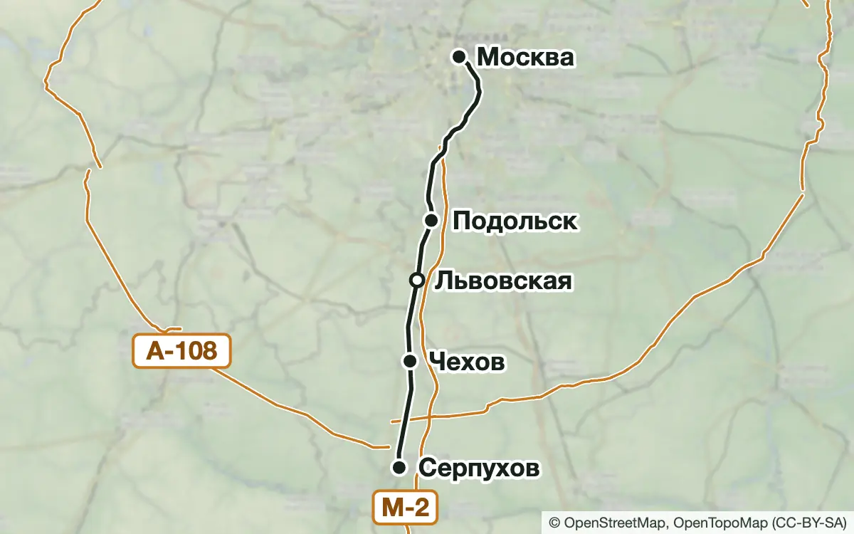 Схема: Грибные места Курского направления — вокзалы, узловые и конечные станции, трассы