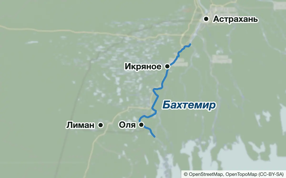 Схема: Рыбалка на Бахтемире и в западной дельте Волги — водоёмы и населённые пункты