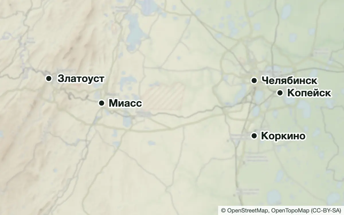Схема: Платная рыбалка в Челябинске и Челябинской области — водоёмы и населённые пункты