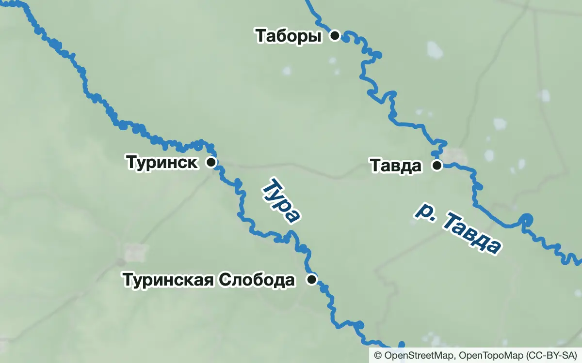 Схема: Рыбалка на Тавде и Туре — восток и северо-восток области — водоёмы и населённые пункты