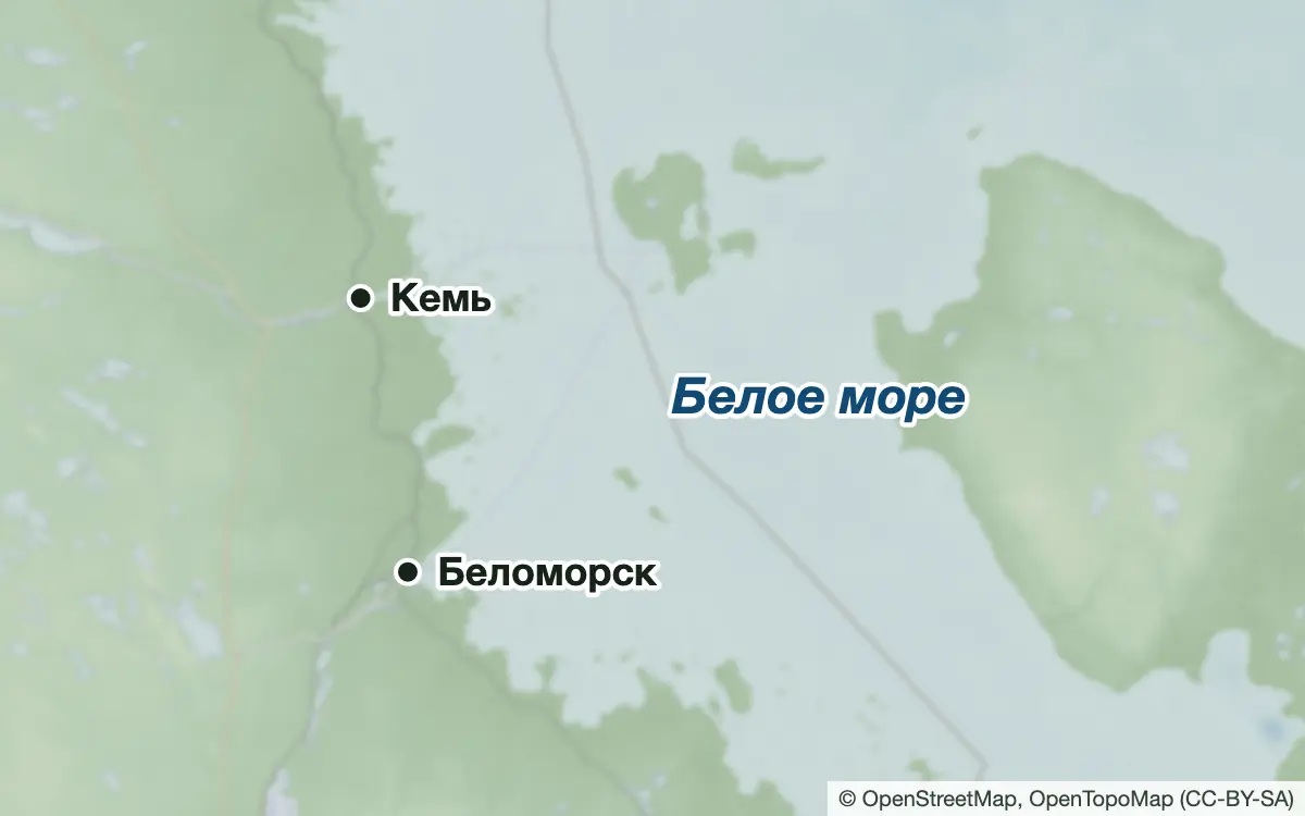 Схема: Рыбалка на Белом море в Карелии — водоёмы и населённые пункты