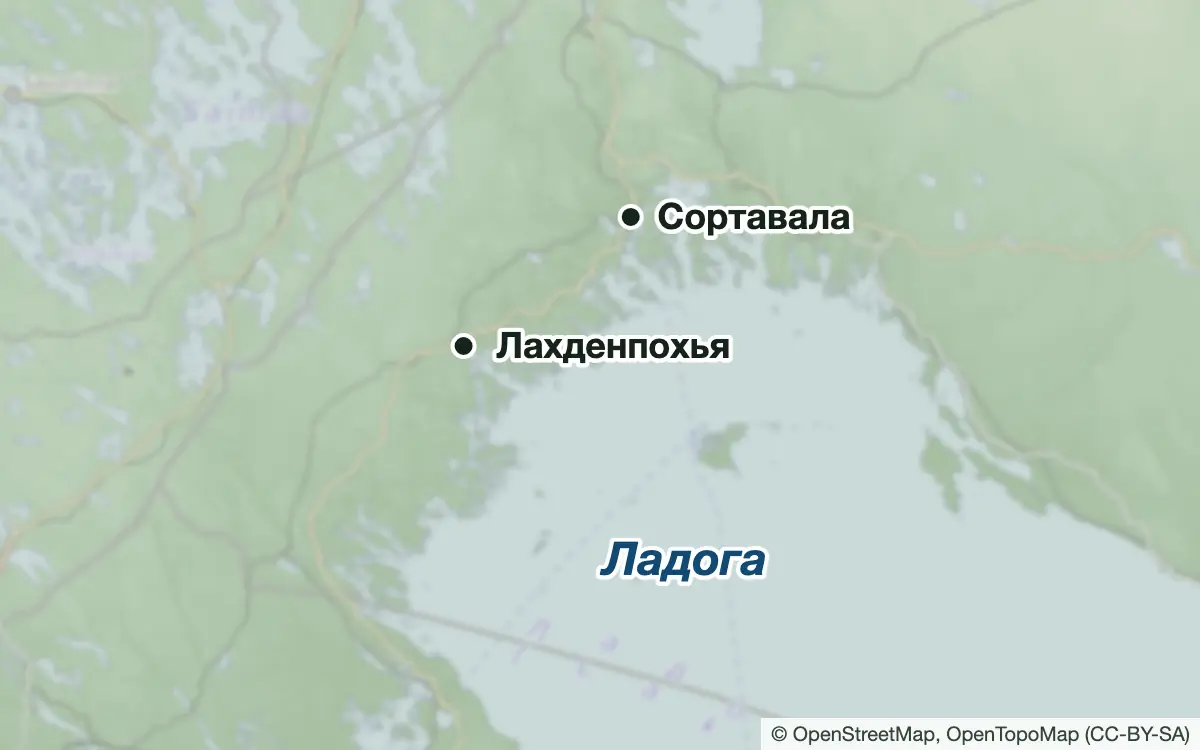 Схема: Рыбалка в Ладожских шхерах и северном Приладожье — водоёмы и населённые пункты