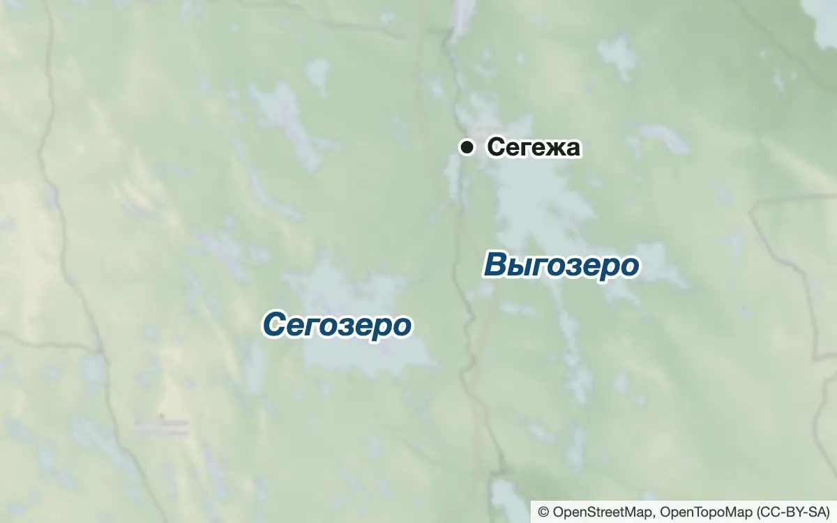 Схема: Рыбалка на Сегозере и Выгозере — водоёмы и населённые пункты