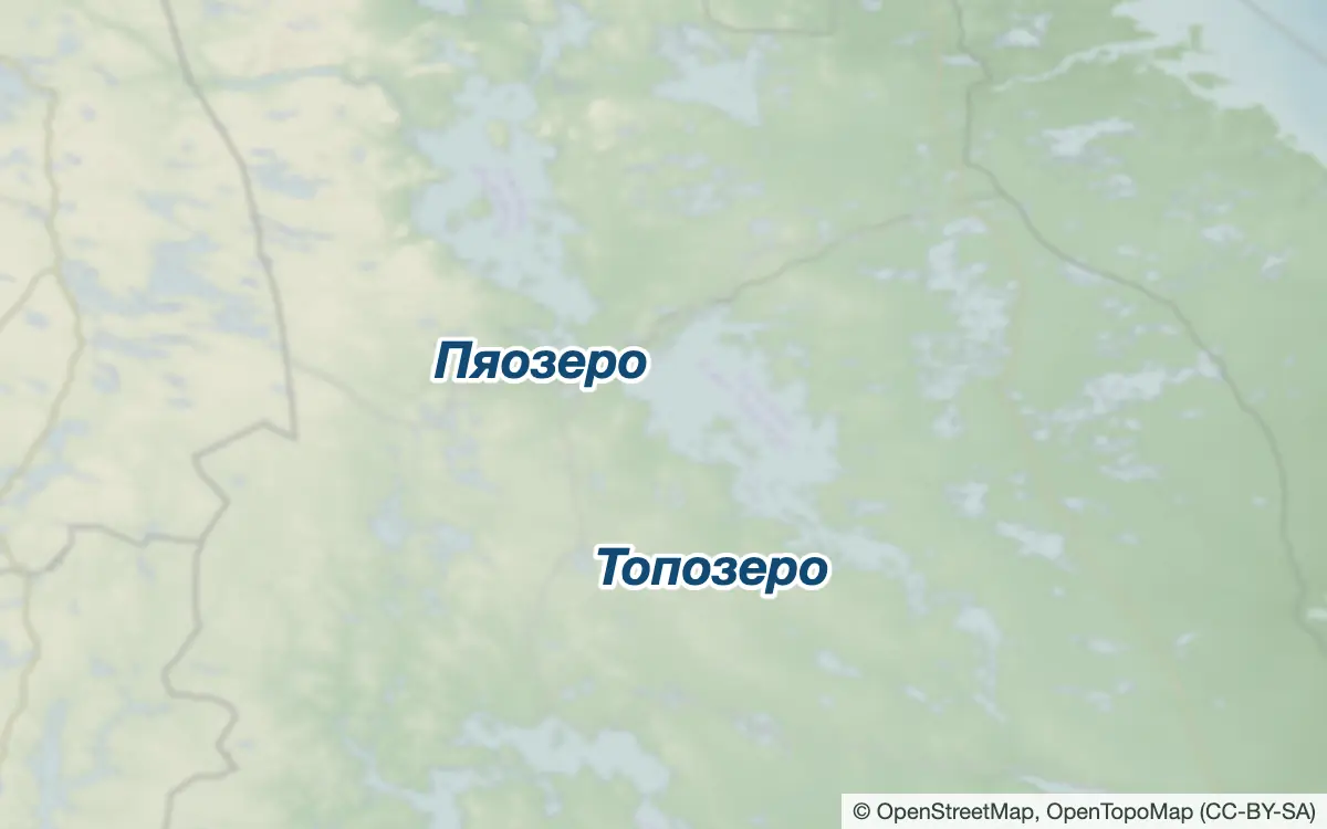 Схема: Рыбалка на Пяозере и Топозере — водоёмы и населённые пункты