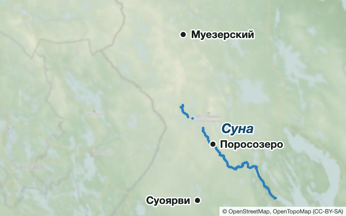 Схема: Рыбалка в Суоярви, Поросозере и Муезерском районе — водоёмы и населённые пункты