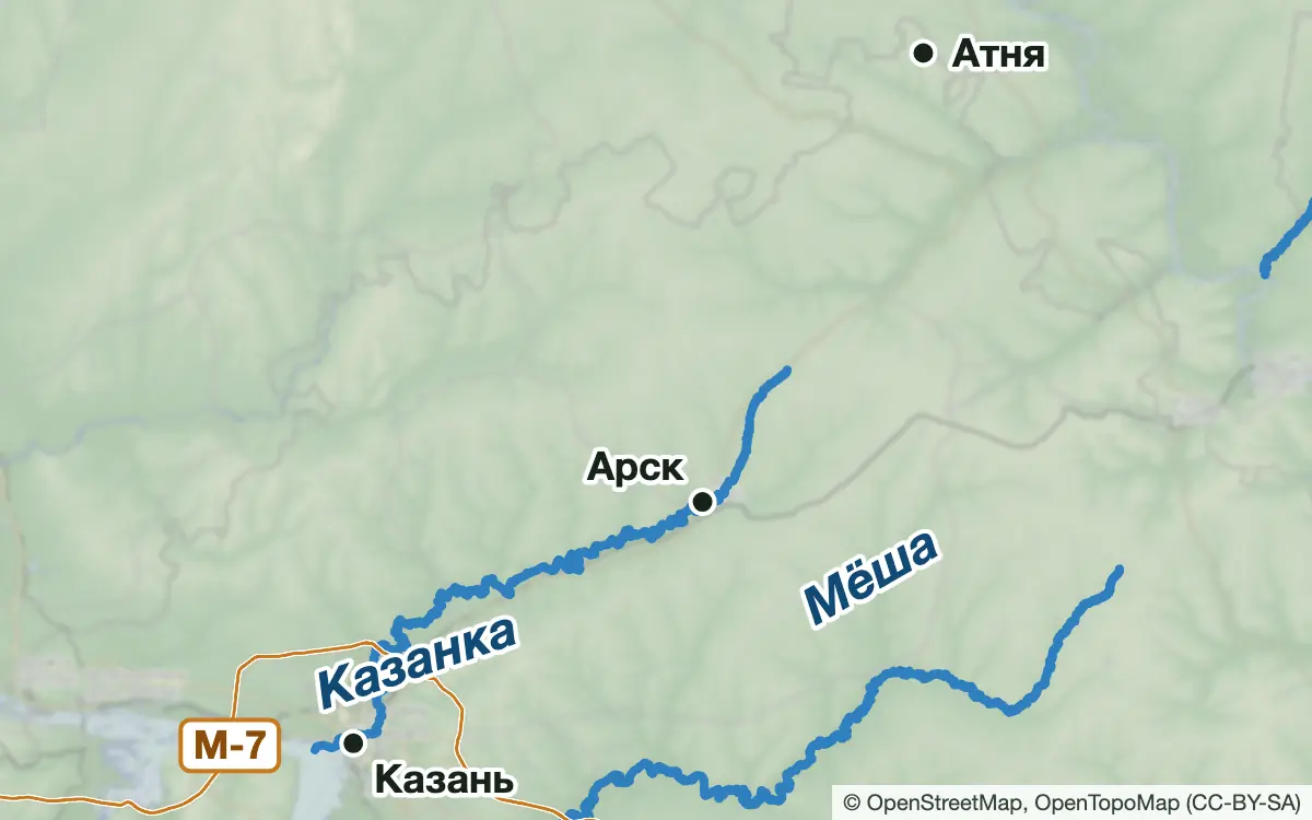 Схема: Рыбалка в Предкамье к северу от Казани — водоёмы и населённые пункты
