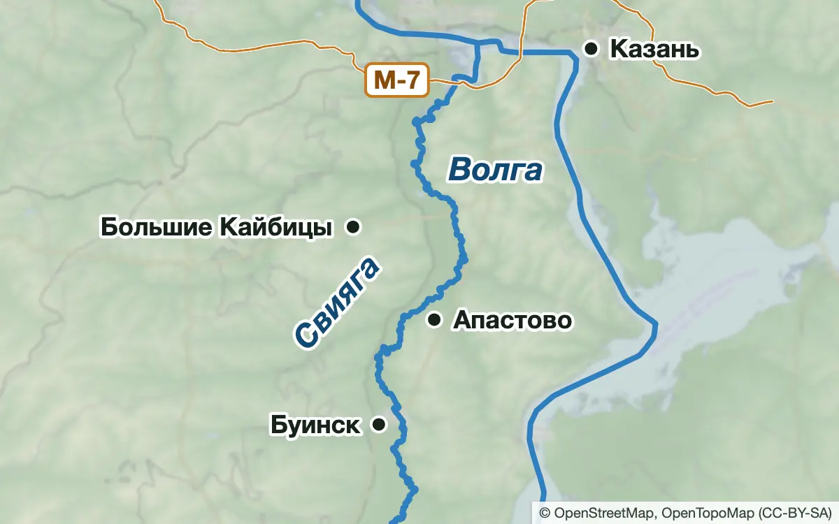 Схема: Рыбалка на Свияге и прудах запада Татарстана — водоёмы и населённые пункты