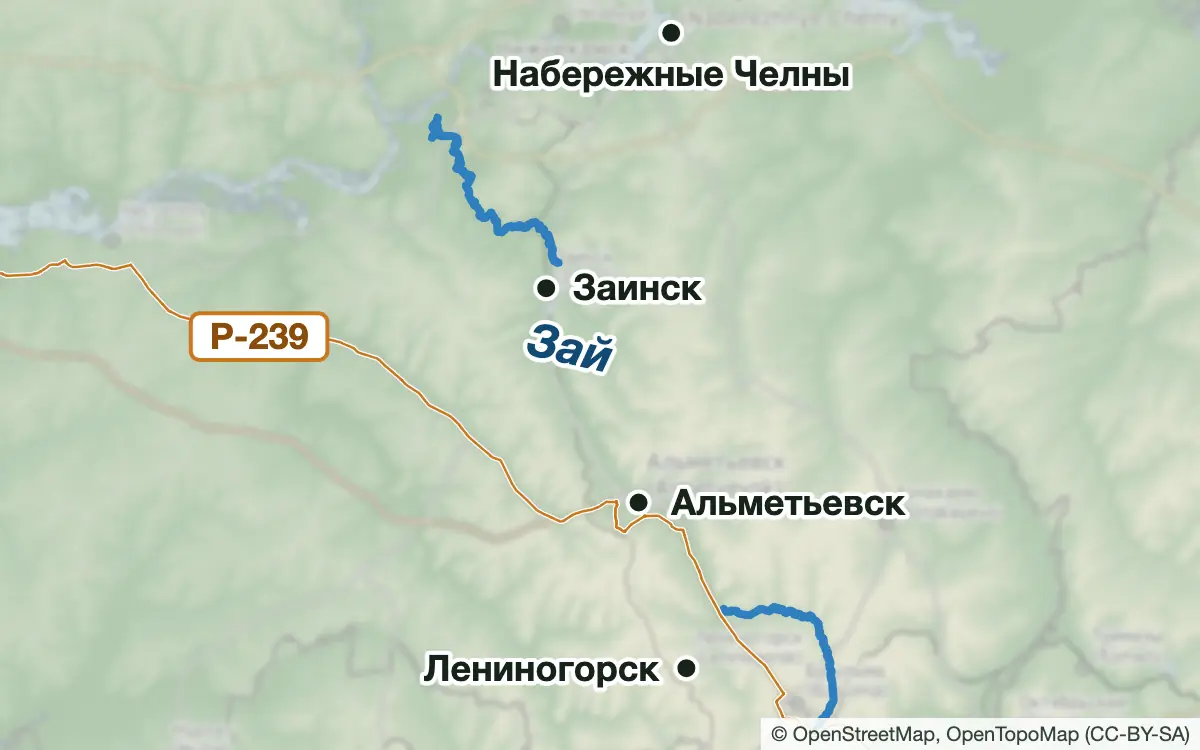 Схема: Рыбалка в Заинске, Альметьевске и Лениногорске — водоёмы и населённые пункты