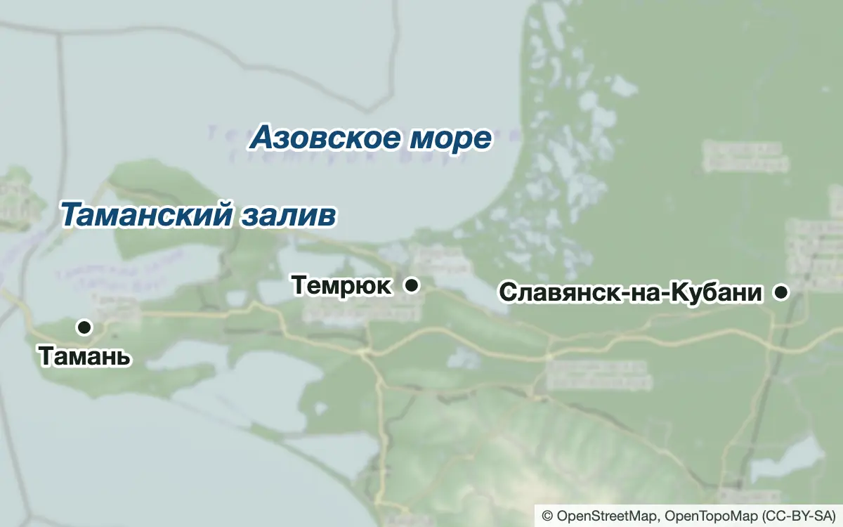Схема: Рыбалка в Темрюке и на Тамани — водоёмы и населённые пункты