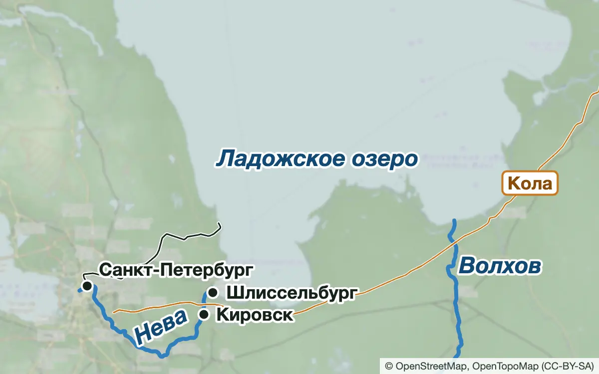 Схема: Рыбалка на Ладоге и Неве — водоёмы и населённые пункты