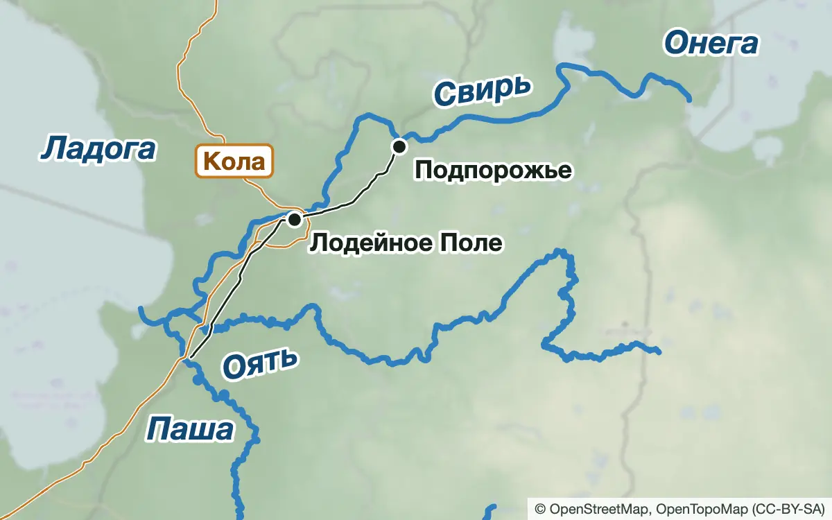 Схема: Рыбалка на Свири, Ояти и Паше — водоёмы и населённые пункты