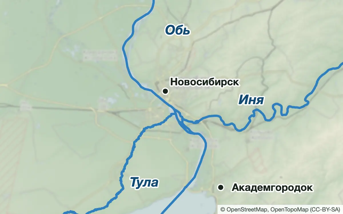 Схема: Рыбалка в Новосибирске и пригороде: Обь, Затон, котлованы — водоёмы и населённые пункты