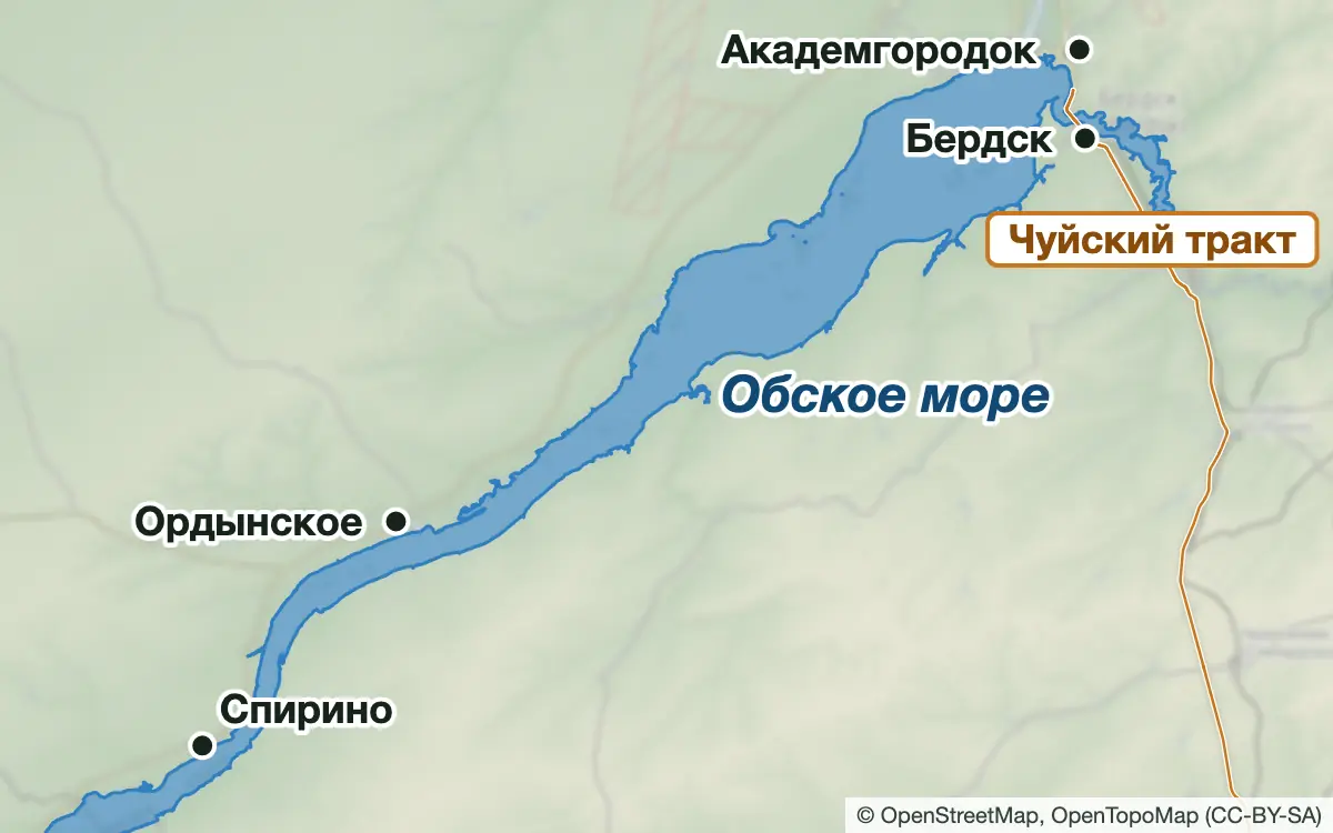 Схема: Рыбалка на Обском море и в Бердском заливе — водоёмы и населённые пункты