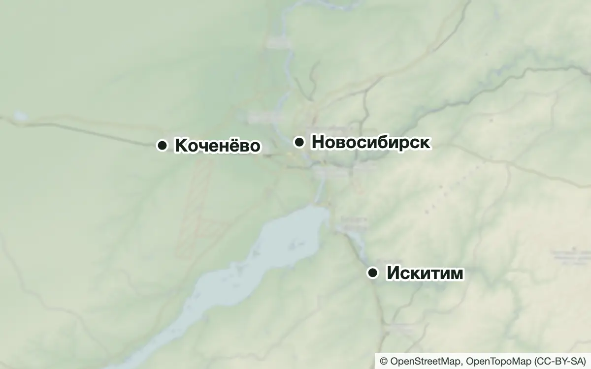 Схема: Платная рыбалка в Новосибирске и Новосибирской области — водоёмы и населённые пункты