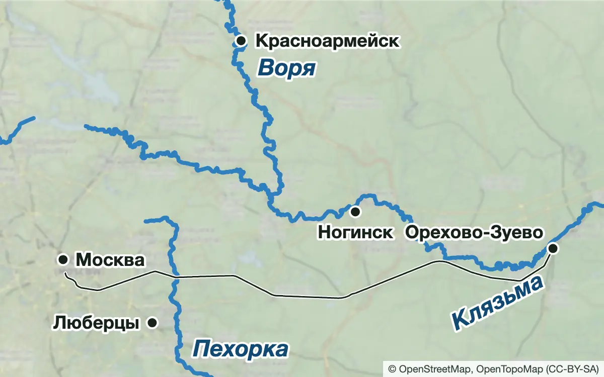Схема: Рыбалка на Клязьме, Пехорке и Воре — водоёмы и населённые пункты