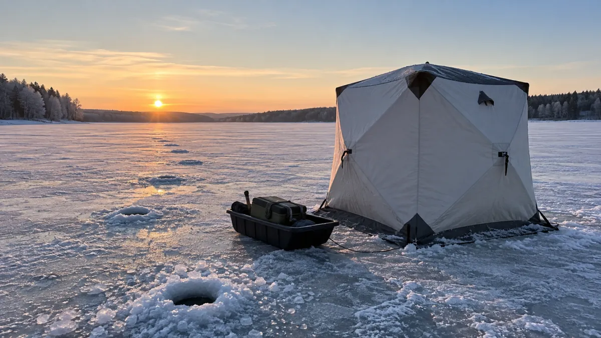 Палатка на льду водохранилища