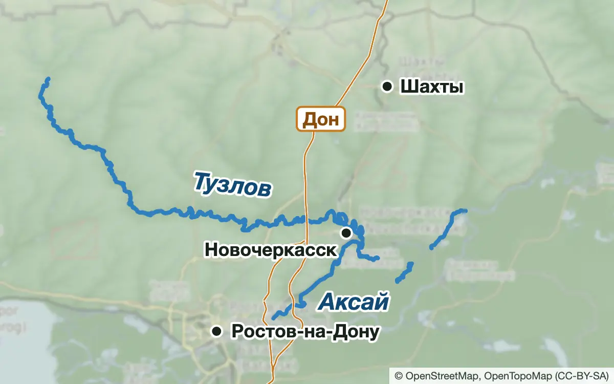 Схема: Рыбалка в Новочеркасске: Аксай, Тузлов и окрестности — водоёмы и населённые пункты