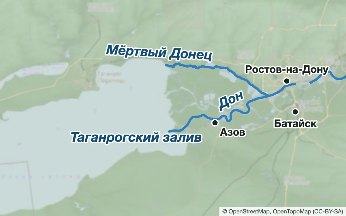 Схема: Рыбалка в дельте Дона и в Азове — водоёмы и населённые пункты