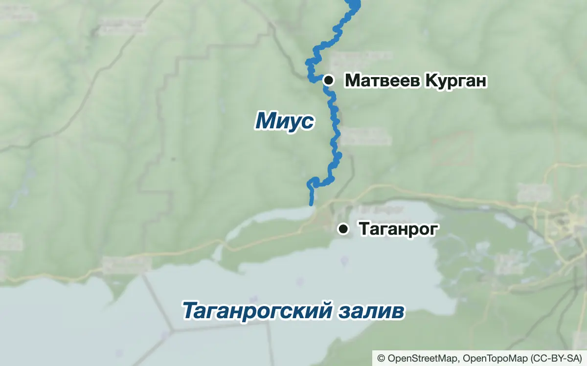 Схема: Рыбалка в Таганроге, на Таганрогском заливе и Миусе — водоёмы и населённые пункты