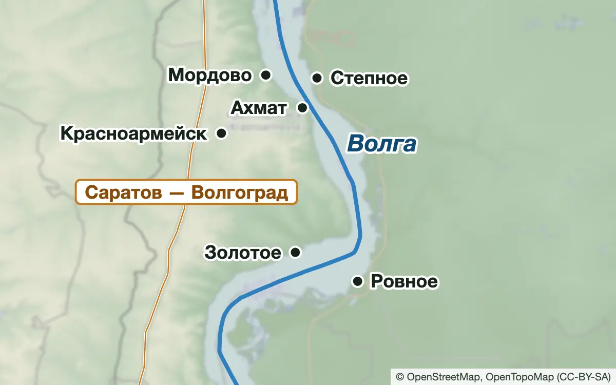 Схема: Рыбалка на Волге ниже Саратова: Красноармейск, Золотое, Ровное — водоёмы и населённые пункты