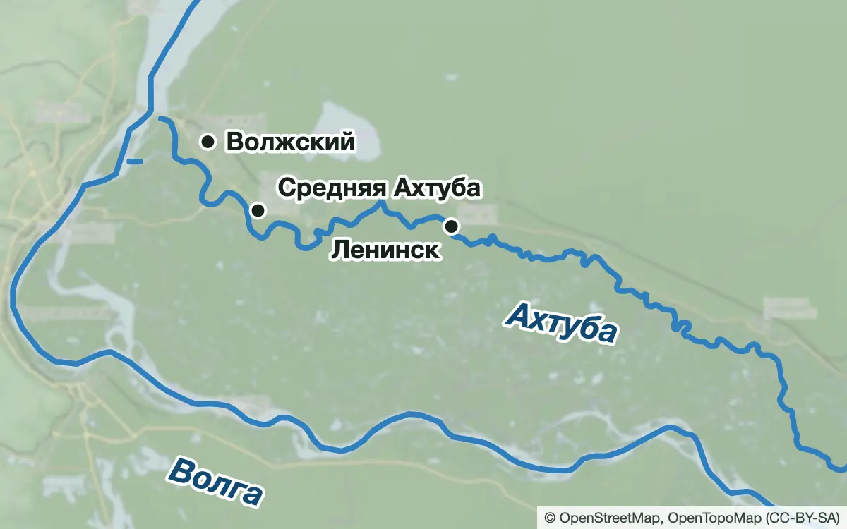 Схема: Рыбалка на Ахтубе в Волгоградской области — водоёмы и населённые пункты