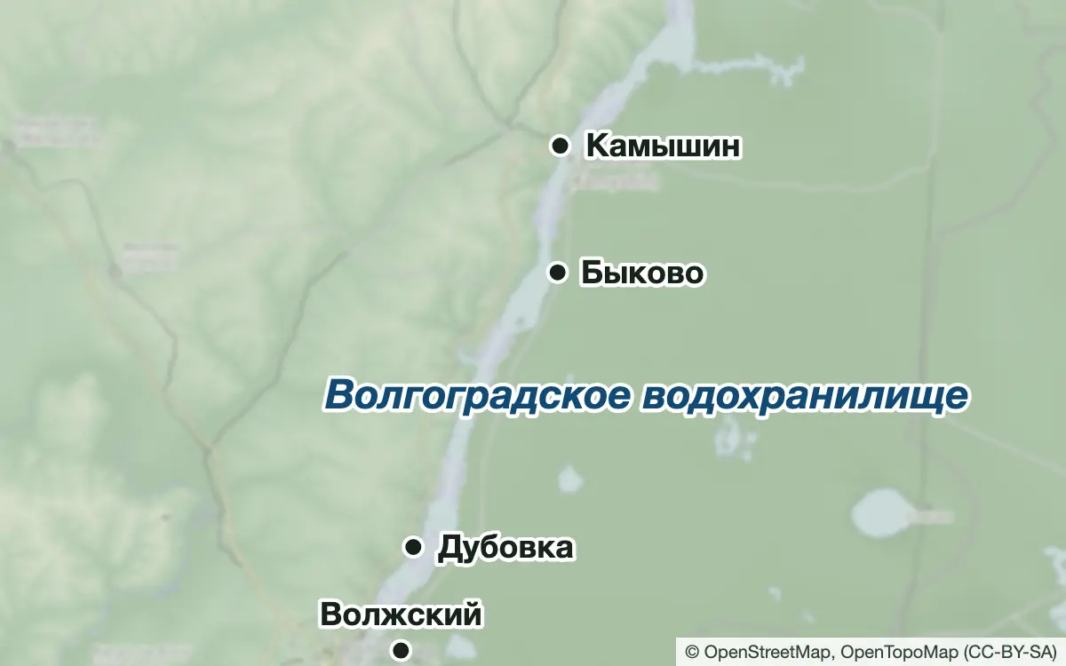 Схема: Рыбалка на Волгоградском водохранилище и в Камышине — водоёмы и населённые пункты